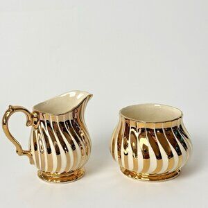 Vintage Sadler Cream and Sugar Set Gold Swirl England Bone China